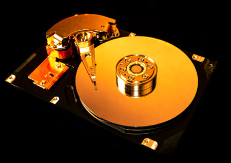 Toned Photo of the Opened Hard Disk Drive closeup