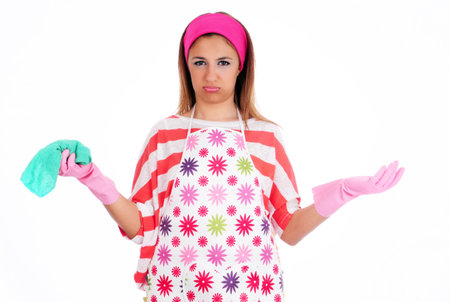 Frustrated housewife cleaningの写真素材
