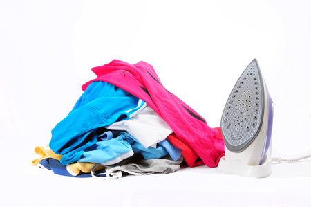 Iron and Folded Clothingの写真素材