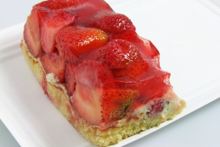 Strawberry Pie on Paper Plate, close upの写真素材
