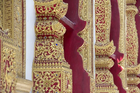 detail of wall window temple side gold red の写真素材