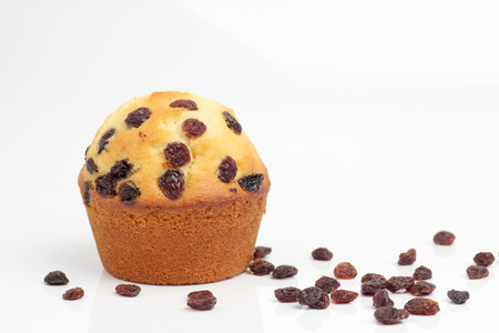 one brown muffin bakery on white background raisinの写真素材