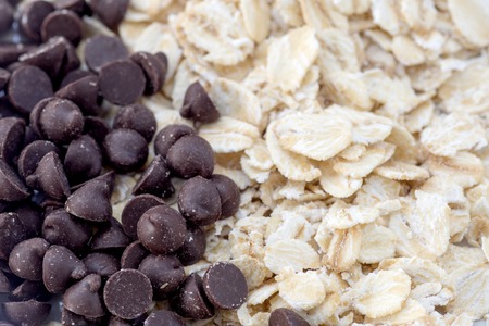 raw material chocolate chip closeup shot for with oat seedの写真素材