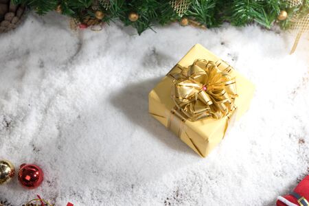 christmas happy new year background present mini mock up santa clasu snow with more copyspaceの写真素材