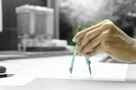 architect or engineer working on table show work man and woman for business projectの写真素材