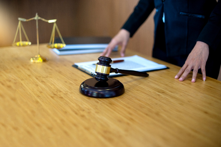 businesswoman leader of the group in law firm corporate and judge court concept woman head