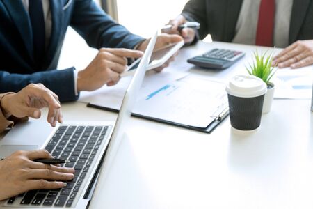 small business Meeting group in conference room, Business person discussing work sitting at table in...