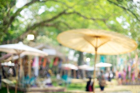 white paper Thai umbrella outdoor market event festival in the garden. blurの写真素材