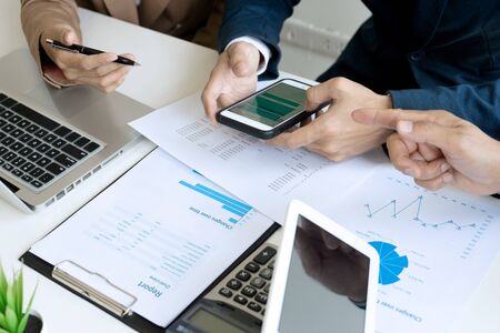 small business Meeting group in conference room, Business person discussing work sitting at table in...