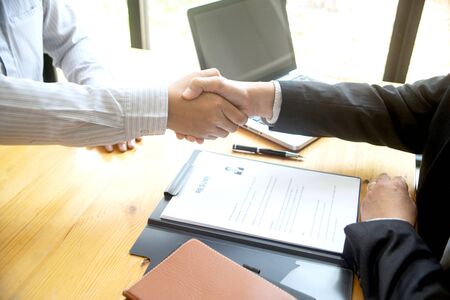 Successful business interview ,Handshake while job interviewingの写真素材