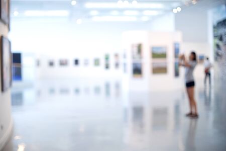 blur white museum room art gallery exhibition displayの写真素材