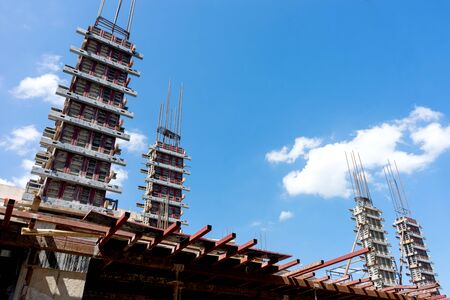 some pole of Small building construction with blue skyの写真素材