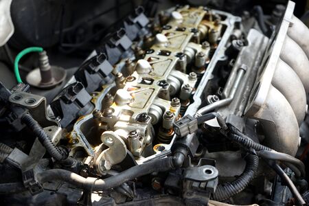 Open mechanic  Car crash open hood car to check condition of damage and fix the car problem.
の写真素材