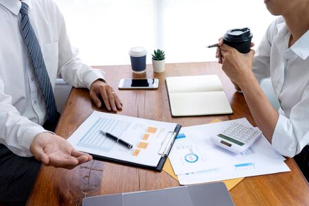 business team during meeting conference are working documents marketing plan.の写真素材