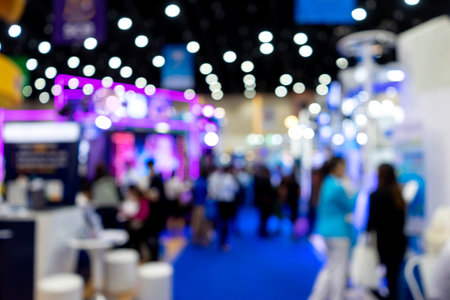 Blur image of  Exhibition trade fair  event convention hall business blur background of  money...