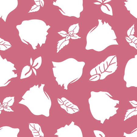Vector white roses flowers and leafs seamless pattern on the pink background. Perfect for fabric, scrapbooking, wallpaper projects.のイラスト素材