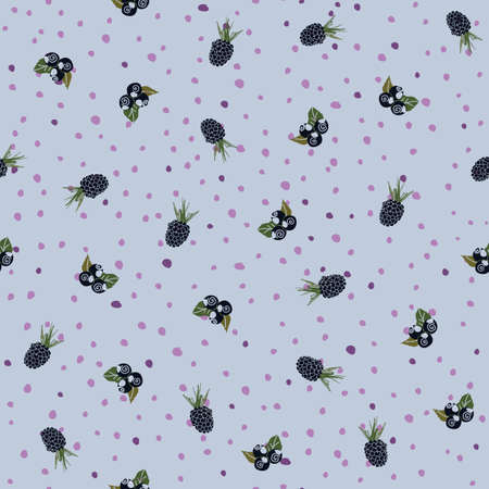 Blueberry blackberry and dots seamless pattern design. Perfect for fabric, scrapbooking, wallpaper projects.のイラスト素材