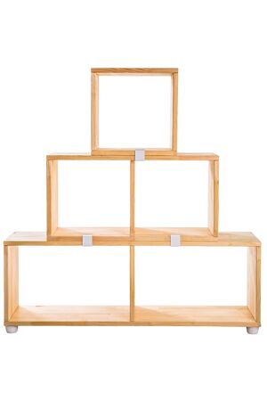 Wooden kit shelf isolated on white background.の写真素材