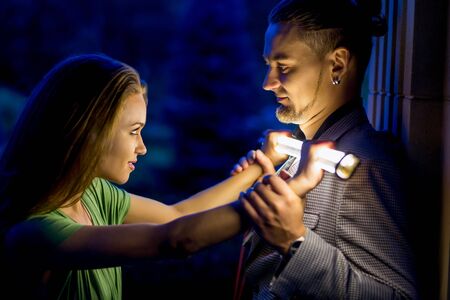 Young people have fun on nature background.の写真素材