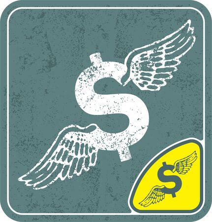 dollar icon with angel wings on shabby background vector illustration.のイラスト素材