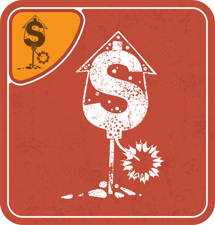 dollar icon like rocket petard on red background vector illustration.のイラスト素材