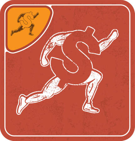 dollar icon like runner on red background vector illustration.のイラスト素材