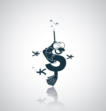 Diver dollar currency sign on reflection. Eps 10.のイラスト素材