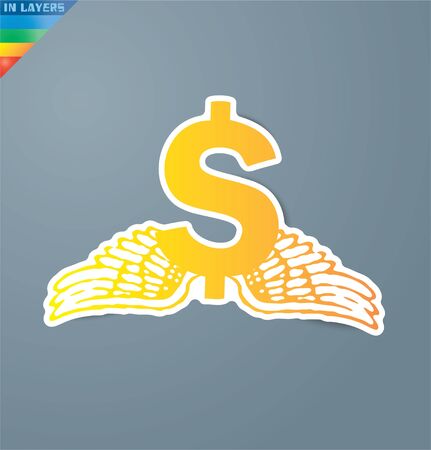 Dollar currency with wings sign on reflection. Eps 10.のイラスト素材