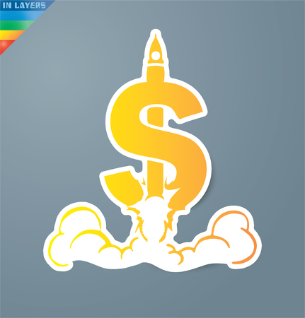Rocket dollar currency signcon reflection. Eps 10.のイラスト素材
