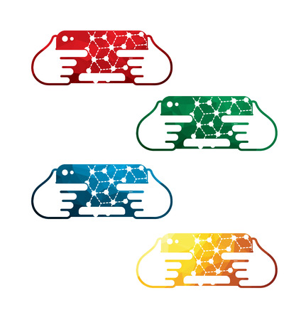 Colorful tablet in hands icons on white background. isolated tablet in hands icons. eps8.のイラスト素材