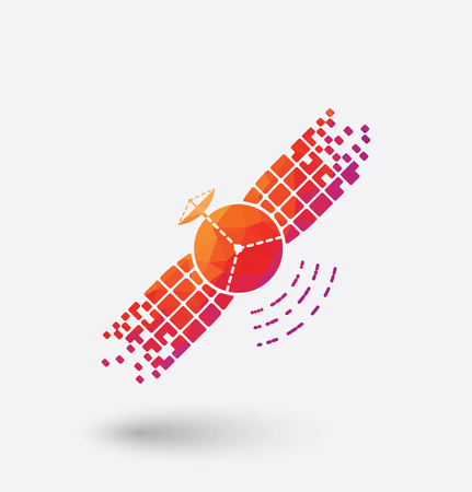 colored satellite icon on white background.のイラスト素材
