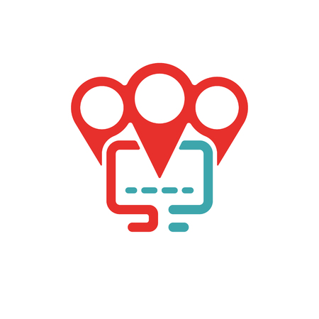 Vector illustration of PC and map pointer icon.のイラスト素材
