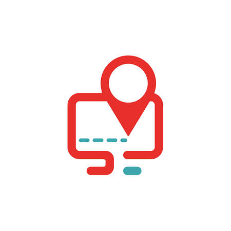 Vector illustration of PC and map pointer icon.のイラスト素材