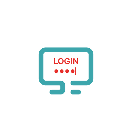 Vector illustration of red login typing icon on pc laptop.のイラスト素材