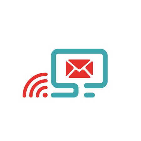 Vector illustration of red mail and wlan icon on pc.のイラスト素材