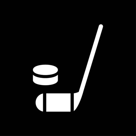 hockey stick and puck icon. Simple filled hockey stick and puck vector icon. On black background.のイラスト素材