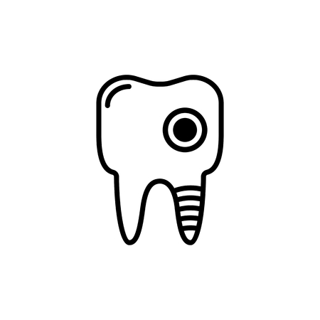 Tooth caries vector line icon isolated on white background. Tooth canal destroyed line icon.のイラスト素材