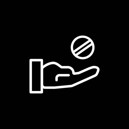 Pill in the hand icon. Health Care Vector illustration. Isolated on blackのイラスト素材