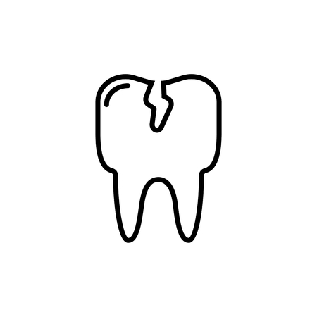Cracked tooth flat icon, Dental and medicine, vector graphics, outline pattern on a white background.のイラスト素材