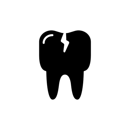 Cracked tooth flat icon, Dental and medicine, vector graphics, solid pattern on a white background.のイラスト素材