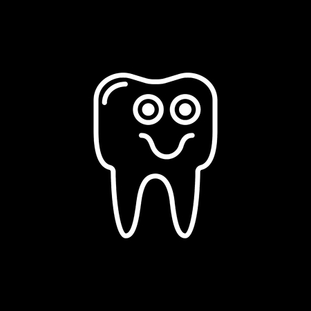 Outline smile tooth icon vector illustration on black backgroundのイラスト素材