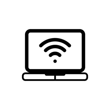 laptop wifi icon. vector illustration isolated on white. Outline styleのイラスト素材
