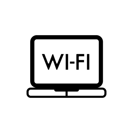 Laptop wifi icon. vector illustration isolated on white. Outline styleのイラスト素材