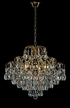 Contemporary glass chandelier isolated on black background.の写真素材