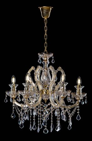 Contemporary glass chandelier isolated on black background.の写真素材