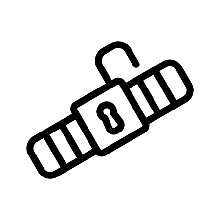 Safety belt icon. Outline Black pictogram on white background. Vector illustration symbol and bonus button opened lock.のイラスト素材