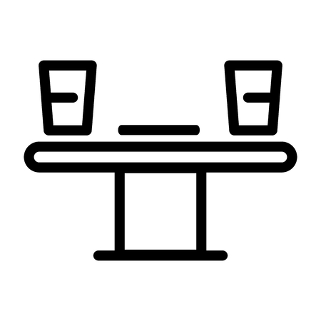 Thin line icon. Table and cups illustration. cafe, restaurant sign. Food service. Vector style linear icon.のイラスト素材