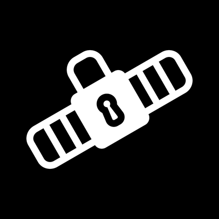 Safety belt icon. Solid white pictogram on black background. Vector illustration symbol and bonus button closed lock.のイラスト素材