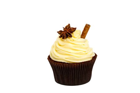 cinnamon sweet cupcake on a white background.の写真素材