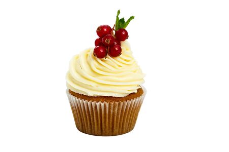 Berry cupcake on a white background.の写真素材